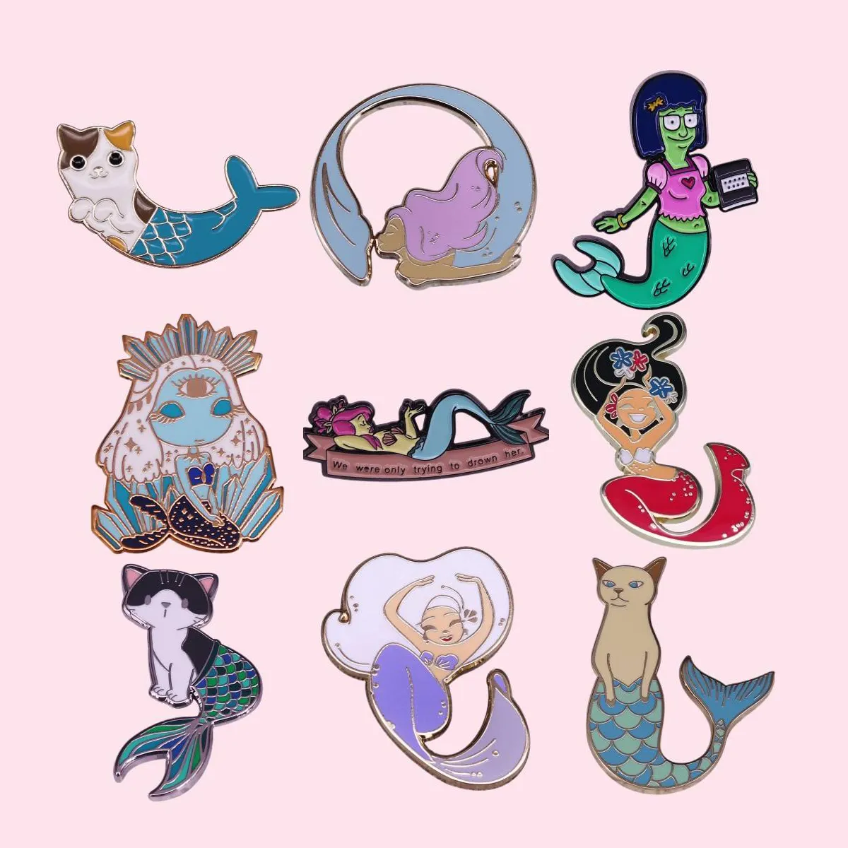 Cute Beautiful Mermaid Cartoon Fish pin Brooches Enamel Lapel Badge Collect Pin Adorn Children Girl Jewelry Gift