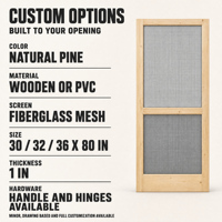 Porte coulissante en bois à charnières avec cadre en pin à jointures à languettes et moustiquaire en fibre de verre pour patio, jardin, entrée, véranda et projets de construction.