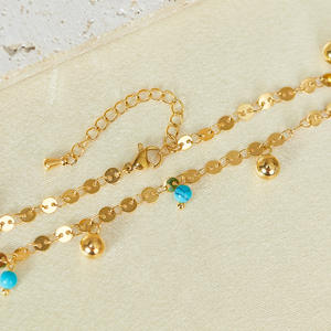 <span class=keywords><strong>Tobillera</strong></span> de acero inoxidable chapada en oro directa de fábrica de joyería con cuentas de turquesa pulsera de moda impermeable para niñas - Product Image 3