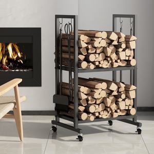 Support à bois de chauffage <span class=keywords><strong>pour</strong></span> cheminée - Support de rangement <span class=keywords><strong>pour</strong></span> bûches en métal robuste <span class=keywords><strong>pour</strong></span> une utilisation en intérieur et en extérieur - Product Image 1