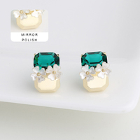Pendientes de resina con diseño de flor para mujer, joyería elegante de 18k con corte de Esmeralda, chapado en oro, diseño de arte Original