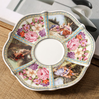 Ensemble tasse à café et soucoupe en céramique vintage à bordure dorée et motif floral, tasse à thé rétro esthétique pour la vente en gros transfrontalière
