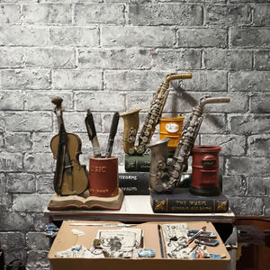 Porte-stylo en résine écologique et mignon, peint à la main, pour bureau à domicile, mini saxophone, violon, statue de livre, décoration pour - Product Image 3