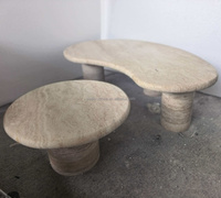 Table d'appoint ovale en marbre naturel Nodic, ensemble de tables basses en travertin, vente directe d'usine pour salon