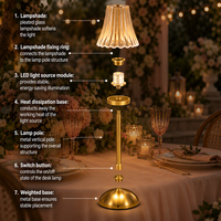 Lampe de table sans fil de luxe rechargeable avec verre cannelé et support doré, veilleuse pour restaurant, mariage, café, bar, décoration intérieure