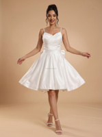 Gaun Pengantin Kustom Model Ruched Bust Ukuran Besar Warna Ivory Satin V-Neck Gaun Cantik Gaun Bridal Shower Gaun Putih