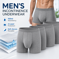Boxers Confort Quotidien pour Hommes en Modal 4 Couches Anti-Fuite 100ML Anti-Odeur Sans Étiquette Lavables – Sous-vêtements d'Incontinence