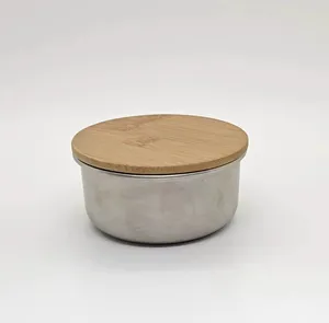 Custom Logo Round Bamboo Lid With Silicone Gasket Wooden Bamboo Round Lid For Metal Container Food Fresh Jar With Bamboo Lid