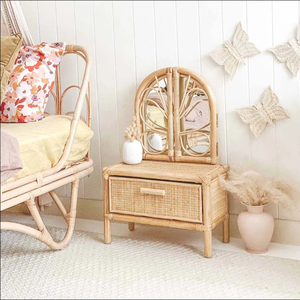 โต๊ะเครื่องแป้งหวายธรรมชาติทำด้วยมือเฟอร์นิเจอร์ขนาดเล็กมีสไตล์สำหรับบ้านตุ๊กตาหรือห้องเด็กเป็นมิตรกับสิ่งแวดล้อมของตกแต่งสถานรับเลี้ยงเด็ก - Product Image 4