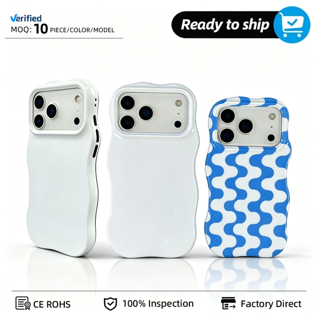 2 in 1 Ripple Border 3D Sublimation Phone Case Glossy Surface Blank Polka Dot Rhombus Heart Patterns Case for iPhone 17 Pro Max