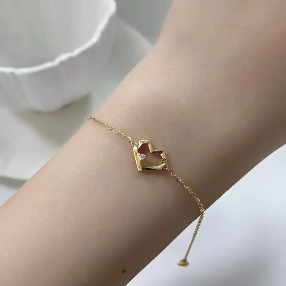 Gouden 18K Sieraden Echt Diamant Hart Vorm Armband Effen Geel Goud Sieraden Voor Vrouwen