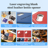 Décapsuleur personnalisé en cuir PU à texture douce pour accessoire de bar, cadeau, prix de gros, décapsuleur-sous-verre 2-en-1 personnalisé