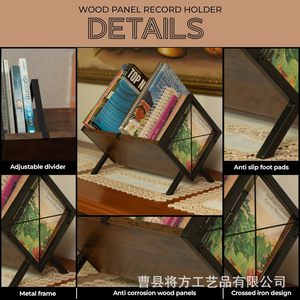 Wooden Record Stand With Iron <b>Frame</b> Single Layer Desktop <b>Vinyl</b> Cd Storage Rack For Home Office Use - Product Image 3