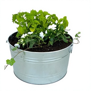 Top Seller Galvanized Metal Planter Bucket With Handles Rustic Style <b>For</b> Flower And Green Plants Garden Decor - Product Image 1