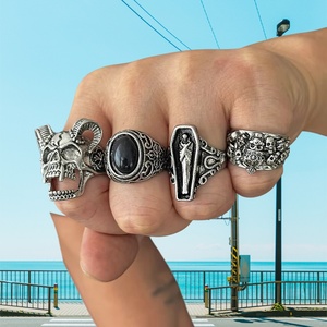 UM-Jewelry Ensemble de bagues tendance en alliage pour homme, style gothique, momie, vampire, cercueil, diable, satan, crâne, bague ouverte, punk rock, bijoux d'Halloween - Product Image 5