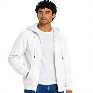 Men's White Zip-Up <b>Hoodie</b> Regular Fit Solid Color Casual Autumn Wear 100% Cotton Fleece Breathable Woven Eco-Friendly <b>Hoodie</b> - Product Image 5