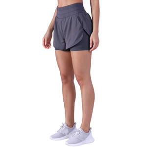 Shorts de tennis amples taille haute 2-en-1 pour femmes, écologiques, séchage rapide, respirants, anti-plis, tissés, avec poche téléphone – Vente en gros - Product Image 2