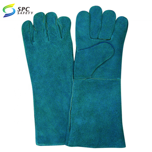 Gants <span class=keywords><strong>de</strong></span> soudage professionnels en cuir <span class=keywords><strong>de</strong></span> vachette fendu, résistants à la chaleur, jaunes, à manchette longue, 14 et 16 pouces, pour usage industriel, cheminée, barbecue, four - Product Image 3