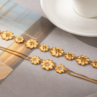 Bracelet en acier inoxydable plaqué or 18 carats avec petit diamant floral, bijoux polyvalents haut de gamme de luxe léger pour femme