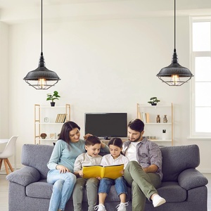 Lámpara de araña industrial retro Otmilance, lámpara de techo colgante de metal, iluminación de granja, lámpara de isla de <span class=keywords><strong>cocina</strong></span>, Plata-Negro - Product Image 3