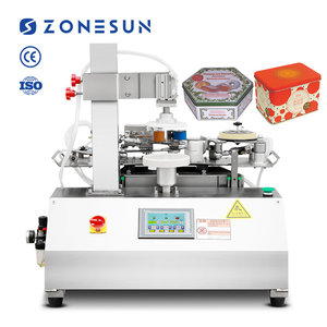 เครื่องปิดผนึกกล่องโลหะแบบกึ่งอัตโนมัติ ZONESUN ZS-FH020 สำหรับวางบนโต๊ะ พร้อมระบบเซอร์โว ปิดผนึกด้วยเทปรอบกล่องเต็มวงกลม และเครื่องปิดผนึกขวดด้วยเทป - Product Image 1