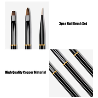 Ensemble de 3 pinceaux ronds en or noir pour nail art et manucure, pinceau rond pour nail art avec couvercle