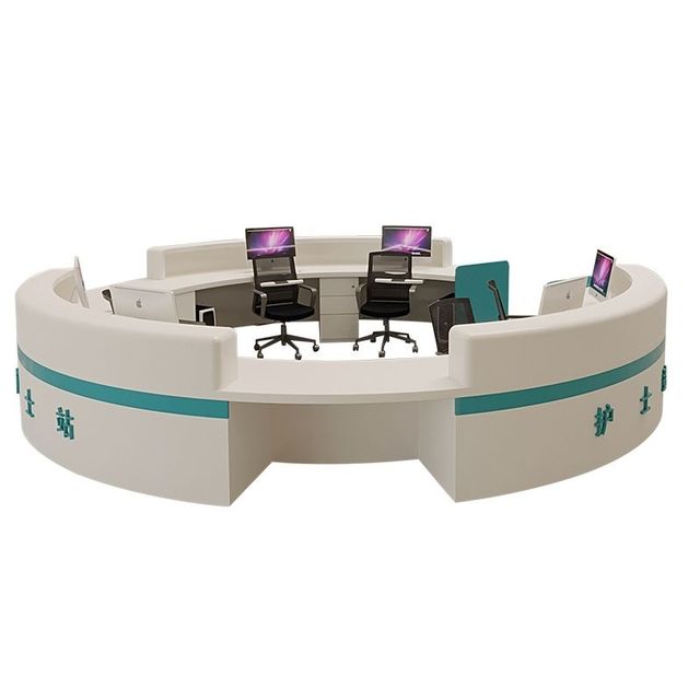 Custom Hospital Nurse Station Front Desk LED Lighting Nursing Home Curved Reception Desk Dental Clinic Semicircular Bar Counter