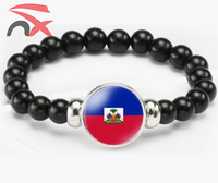 Vente en gros coffret cadeau d'affaires nouveau style 2pc perles élastiques noires en corde bracelet drapeau national d'Haïti