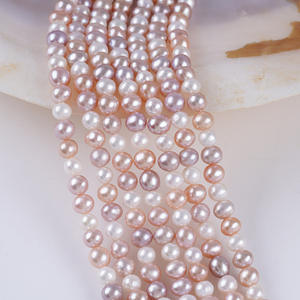 Collier fait main en gros avec perles ovales en forme de poire de 4-5 mm de couleur blanche et rose d'eau douce naturelles, perles brutes pour la création de bijoux - Product Image 3