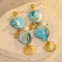 Anting-anting gantung bintang laut cangkang pirus custom grosir, warna emas, perhiasan liontin laut untuk wanita, OEM ODM