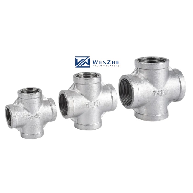 Stainless Steel 304 201 316 Pipe Fitting Female Thread Cross 4 Way Cross Npt Bspt Bspp