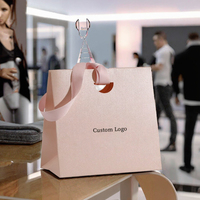 Sacs en carton pour bijoux portables, ruban rose, poignée personnalisée, luxe, personnalisable, réutilisable, sacs cadeaux roses pour les petites entreprises