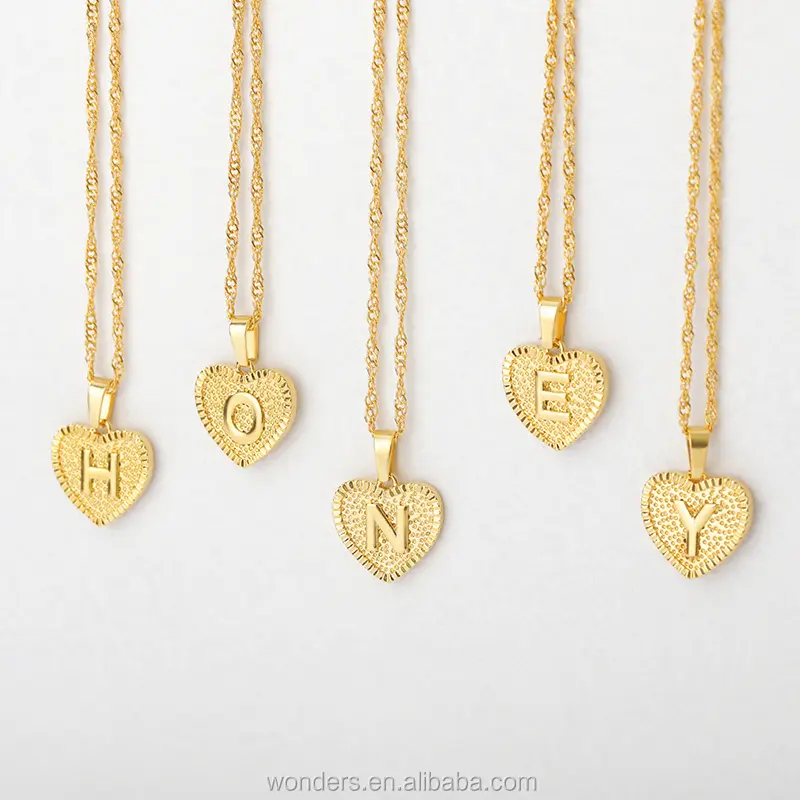 Heart Initial Necklace Gold Color Letter Name Women Collar Chain Jewelry