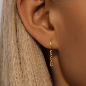 CANNER Summer <b>Hot</b> Sale Colorful Round <b>Stone</b> Earrings Jewelry for Women 925 Silver Color Stackable CZ Hoop Earrings - Product Image 5