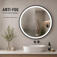 Miroir de salle de bain LED rond intelligent avec cadre en alliage d'aluminium brossé, cadeaux de maquillage pour femmes, fonction intelligente 3 couleurs, anti-buée