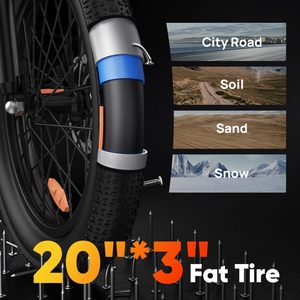UL Certified 750W Electric Bike 48V 13Ah 28MPH 40 Miles 20*3 Inch Front Suspension Electric Bicycle for Daily Commute - Product Image 4