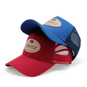 High Quality Mesh Cap Cotton Fabric Leather Patch Logo Baseball Truckers Caps Hats Custom