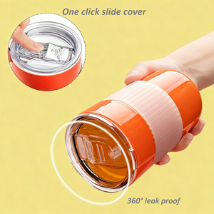 400Ml Portable Ceramic <b>Travel</b> <b>Travel</b> Coffee <b>Mugs</b> With Clear <b>Plastic</b> Lid And Silicone Sleeve Tumbler Hot And Cold - Product Image 4