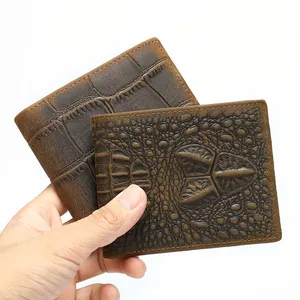 European style first layer cowhide short wallet outdoor trend men's GENUINE LEATHER crocodile coin purse