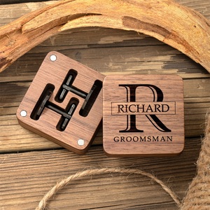 라티파 OEM 신랑 들러리 베스트맨 쥬얼리 신부 아버지 커프스 단추 개인 맞춤 각인 커프스 단추 나무 상자 포함 - Product Image 5