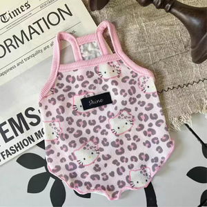 Ropa para mascotas estilo suspensorio, estampado de leopardo de dibujos animados, transpirable y delgado para verano, estilo dulce y picante, tela refrescante de seda helada. - Product Image 3