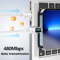 Câble de données USB-C vers USB-C 100W, tressé en nylon, charge rapide, entièrement compatible avec les téléphones mobiles, avec affichage numérique LED