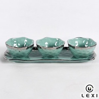 Ensemble de bols à condiments en céramique avec bordure dorée de luxe, avec plateau, plat à apéritif en porcelaine brillante pour servir lors de fêtes