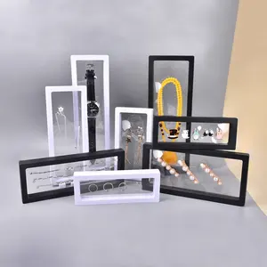 Großhandel Rechteck 3D Floating Frame Klar PE Film Birne Halskette Uhr Perlenkette Schmuck Display Aufbewahrung sbox Verpackung