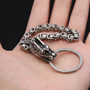 yunnique Stainless Steel Dragon Head Keychain Chain <b>Car</b> <b>Key</b> <b>Ring</b> Men's Gift Jewelry Buckle Animal Design - Product Image 4