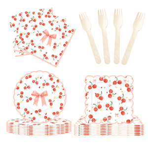 DAMAI Nuevo Diseño con Temática de Frutas, Juego de Vajilla Desechable de Papel para Fiesta de Cumpleaños Rosa, con Platos, Servilletas y Vasos, con Nudo y Cereza - Product Image 3