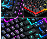 Portable T-WOLF T20 USB filaire multicolore/lumineux Keycaps RGB 104 touches PC clavier mécanique de jeu pour les jeux