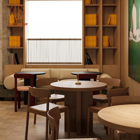 Ensemble de meubles de restaurant de café moderne, table à manger en bois et quatre chaises en cuir avec base en métal pour la salle à manger