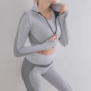 2021 Workout Leggings Active Wear Body-building Exercise Women Seamless 2 Piece Yoga Outfits Set With Jacket