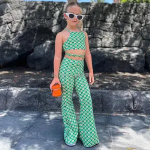 Zomer Kids 2022 Buitenlandse Kinderen Mouwloze Dragen Meisjes Terug Hart Lace-Up Sexy Open Back Flared Broek Broekpak